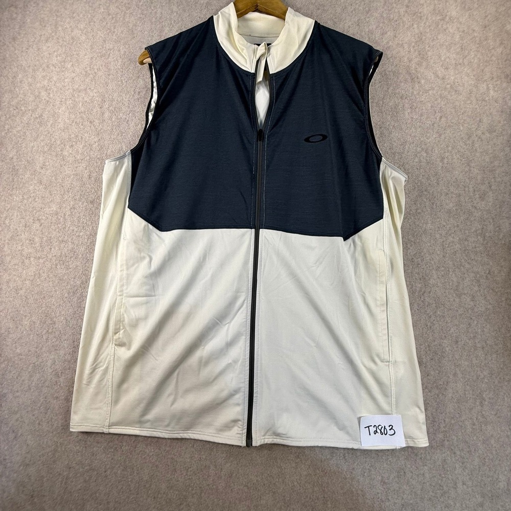 Oakley Mens Golf Vest XL Regular Fit Full Zip Cream Gray Two Tone Sleeveless